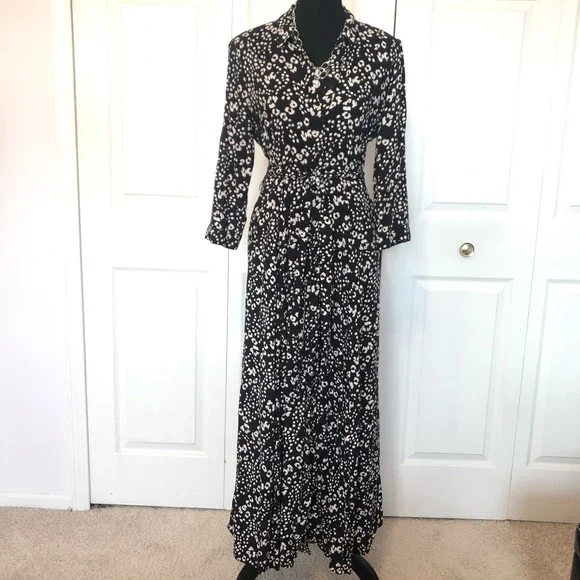 Marilyn Shirt Dress Zara Marilyn Dress ZARA MARILYN SHIRT Dress Maxi Green  Black Leaf Floral Design